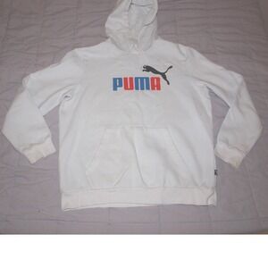 Puma Hoodie Pullover Sweatshirt White Adult M Puma Logo Graphic Print  Casual